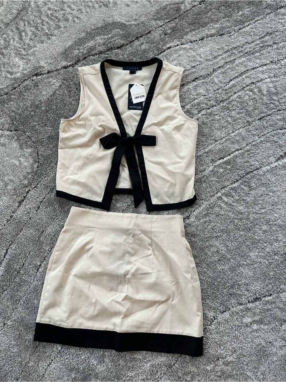 Two-Piece Cream and Black Trim Skirt Set
